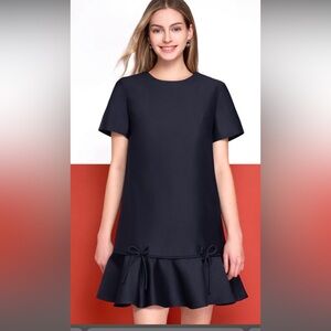 Bow Detail Ruffled Hem Short Sleeve Dress